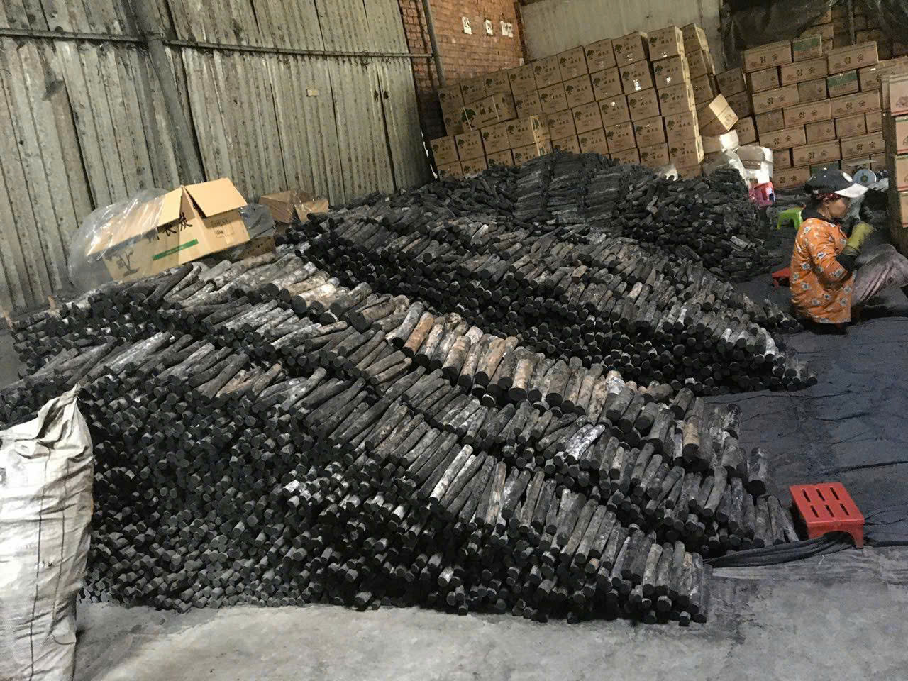 Eucalyptus Binchotan sorted at the production site