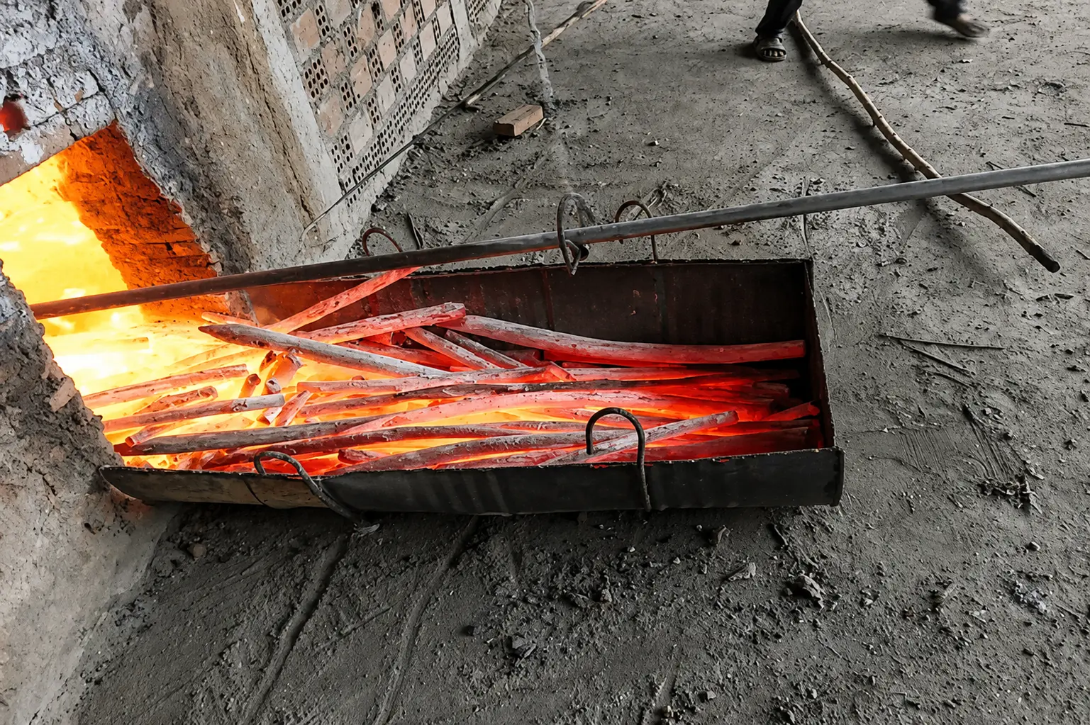 Eucalyptus Binchotan glowing in the kiln during production