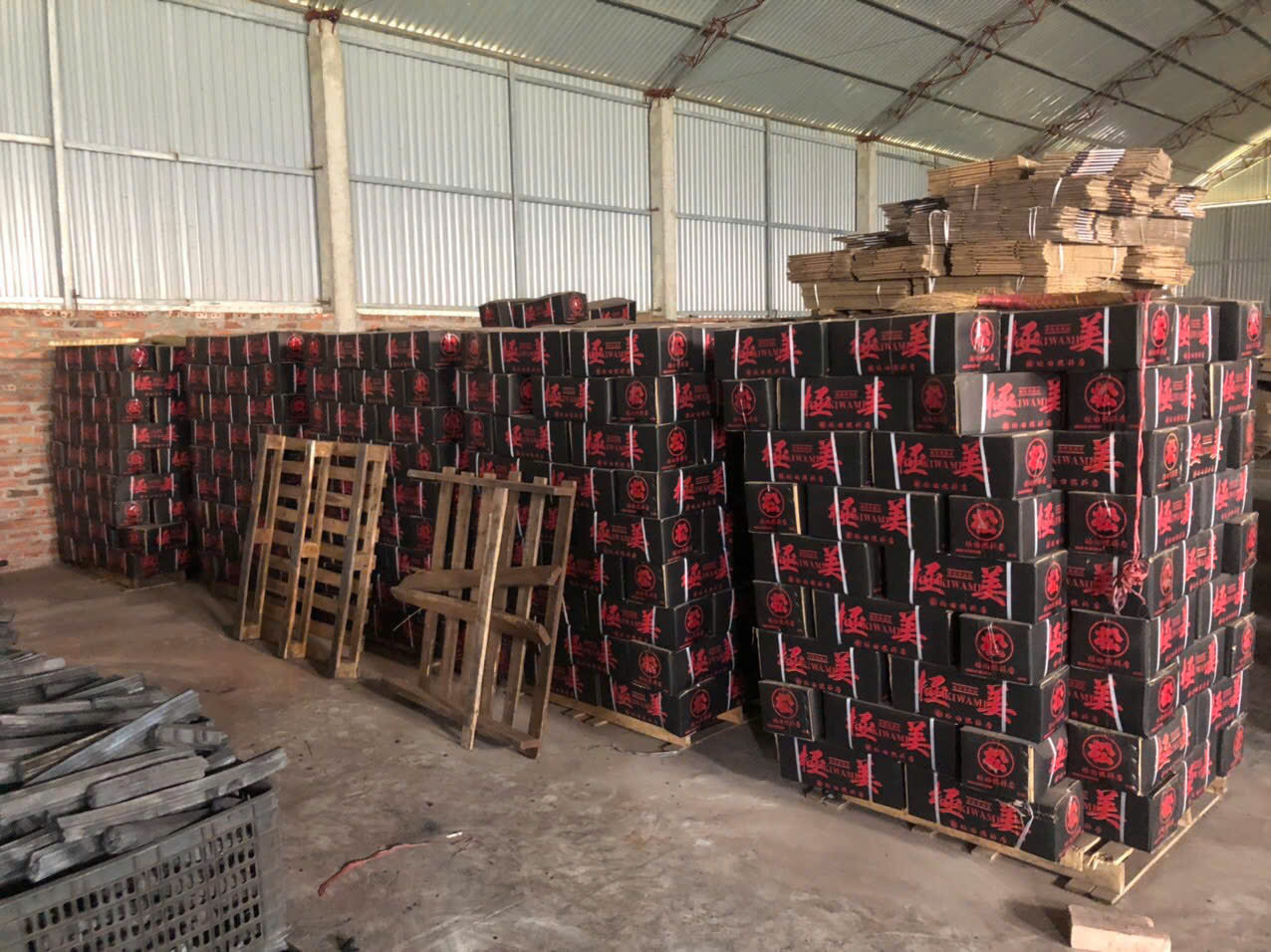 Palletised export cartons ready for loading