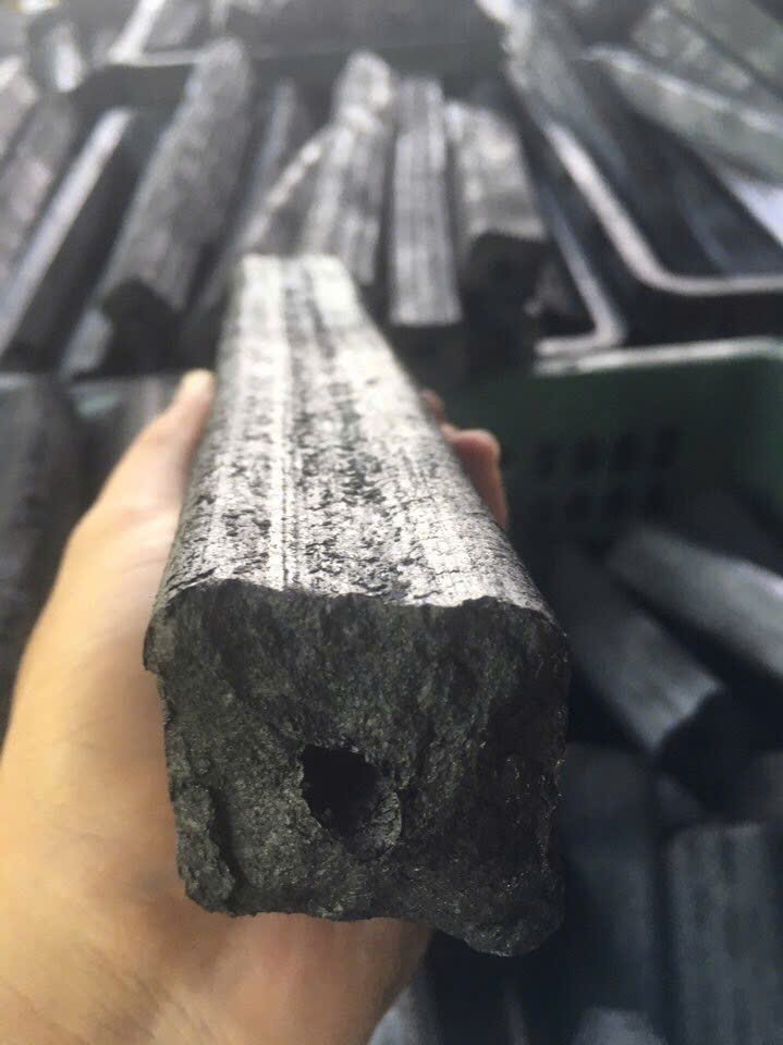 Sawdust Ogatan charcoal held in hand